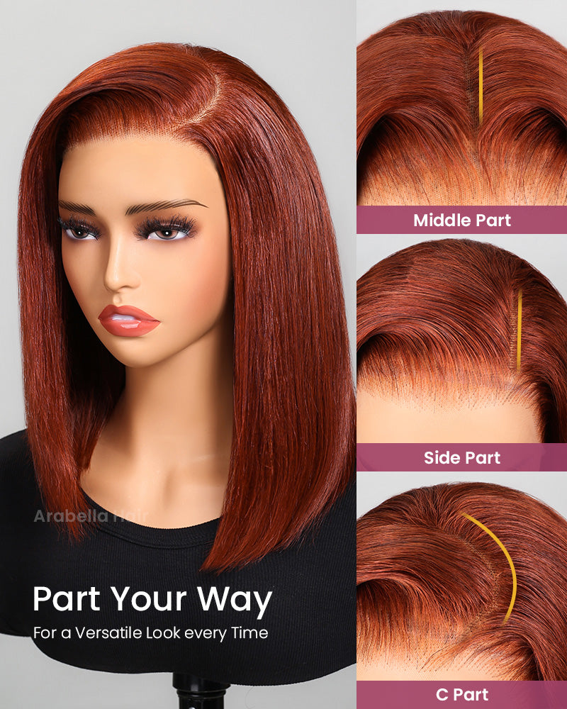 Reddish Brown Auburn Color Straight Short Bob 6x5 Lace Front Human Hair Wigs