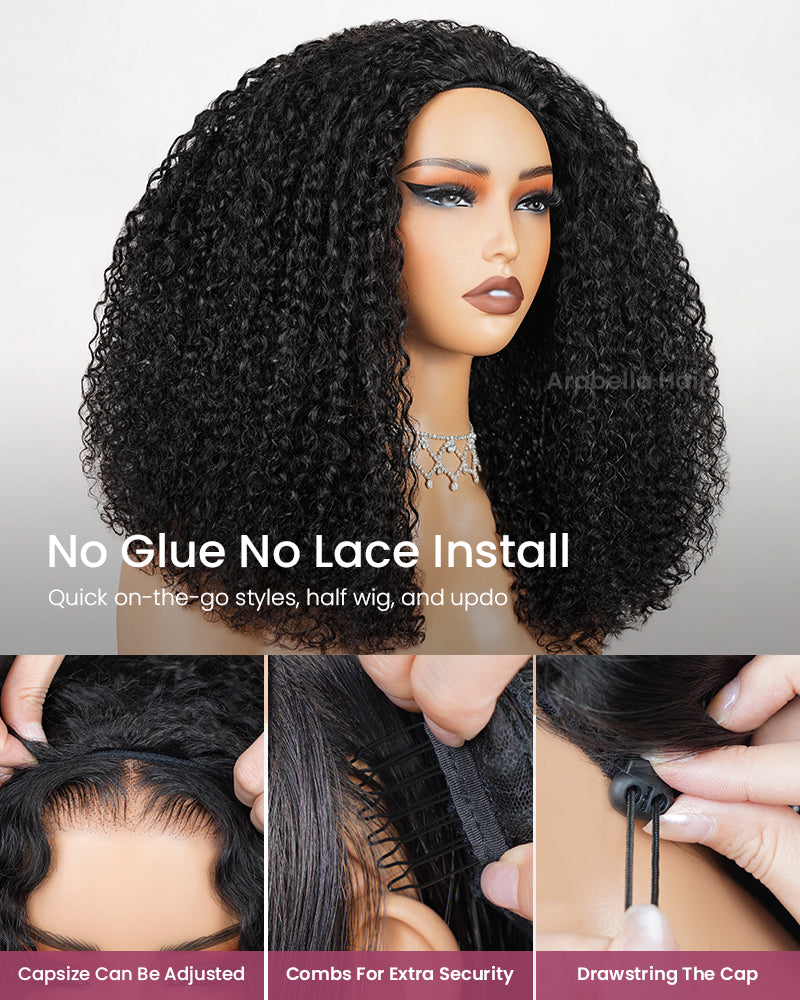 Arabella 3 In 1 Half Wig Glueless Jerry Curly Wig Invisi Drawstring Natural Black Endless Protective Styles