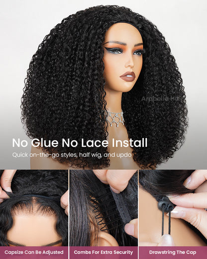 Arabella 3 In 1 Half Wig Glueless Jerry Curly Wig Invisi Drawstring Natural Black Endless Protective Styles