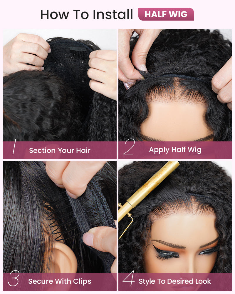 Arabella 3 In 1 Half Wig Glueless Jerry Curly Wig Invisi Drawstring Natural Black Endless Protective Styles