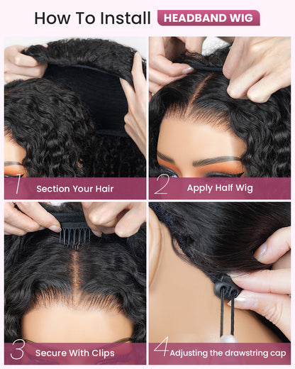 Arabella 3 In 1 Half Wig Glueless Jerry Curly Wig Invisi Drawstring Natural Black Endless Protective Styles