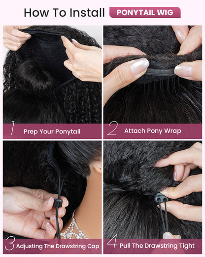 Arabella 3 In 1 Half Wig Glueless Jerry Curly Wig Invisi Drawstring Natural Black Endless Protective Styles