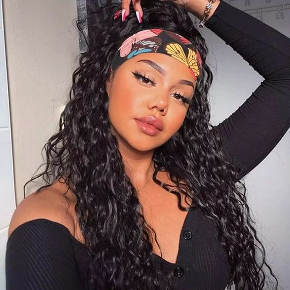 【BOGO】Water Wave Natural Black Wig Easy Wear Glueless Headband Human Hair Wig