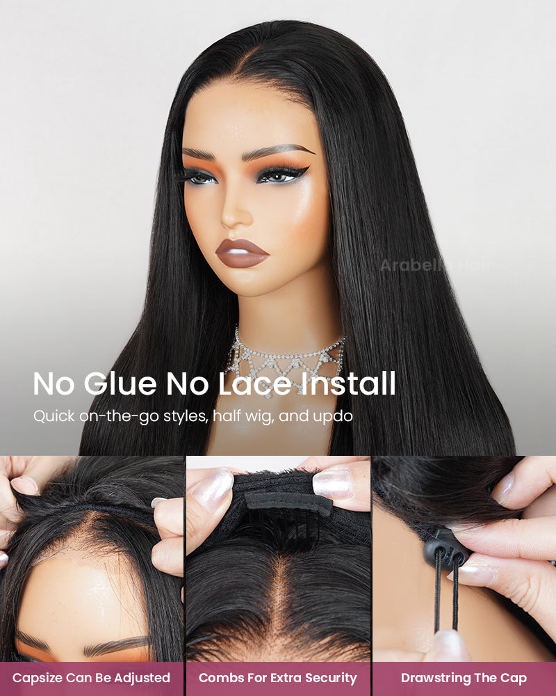 Arabella 3 In 1 Half Wig Glueless Silky Straight Wig Invisi Drawstring Natural Black Endless Protective Styles