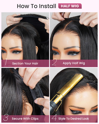 Arabella 3 In 1 Half Wig Glueless Yaki Straight Wig Invisi Drawstring Natural Black Endless Protective Styles