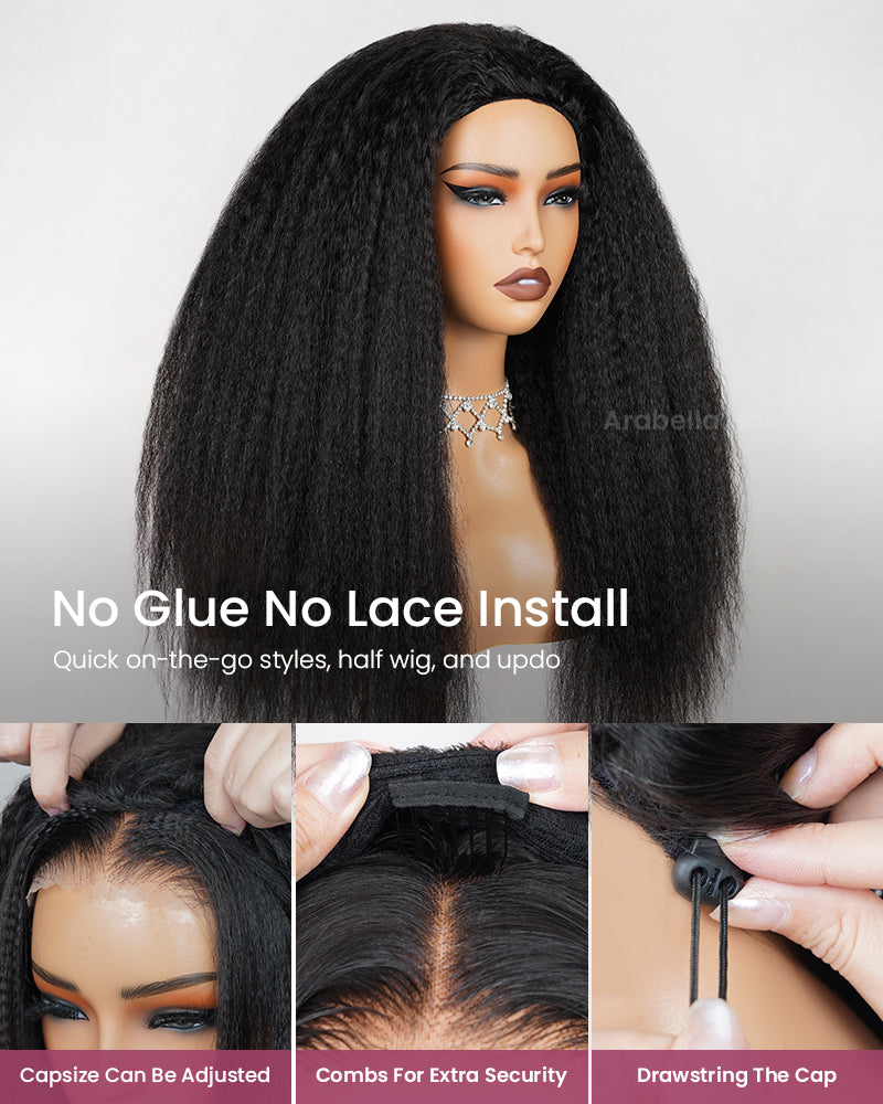 Arabella 3 In 1 Half Wig Glueless Yaki Straight Wig Invisi Drawstring Natural Black Endless Protective Styles