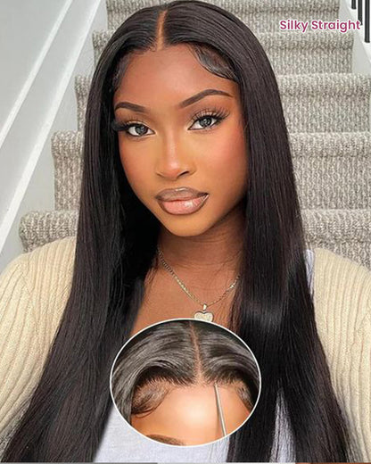 Arabella 6 Inches Deep Part Silky Straight Wig Middle Part Natural Black 100% Human Hair Wig