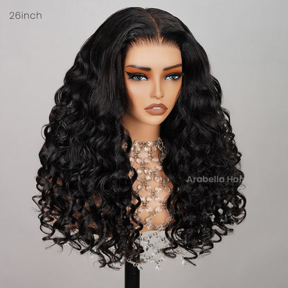 Arabella 6x5 Invisible Knots &amp; 13x4 Frontal Lace Deep Wave Wig Pre-cut Lace Natural Black Beginner Friendly