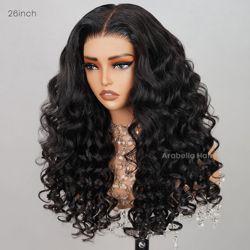 Arabella 6x5 Invisible Knots &amp; 13x4 Frontal Lace Deep Wave Wig Pre-cut Lace Natural Black Beginner Friendly