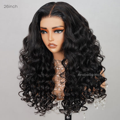 Arabella 6x5 Invisible Knots &amp; 13x4 Frontal Lace Deep Wave Wig Pre-cut Lace Natural Black Beginner Friendly