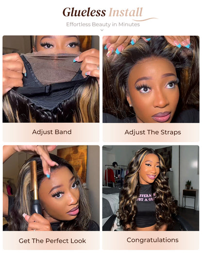 Arabella 6x5 invisible knots Glueless Balayage Highlight Colored Wig Loose Deep Wave Wig Pre-cut Lace Beginner Friendly