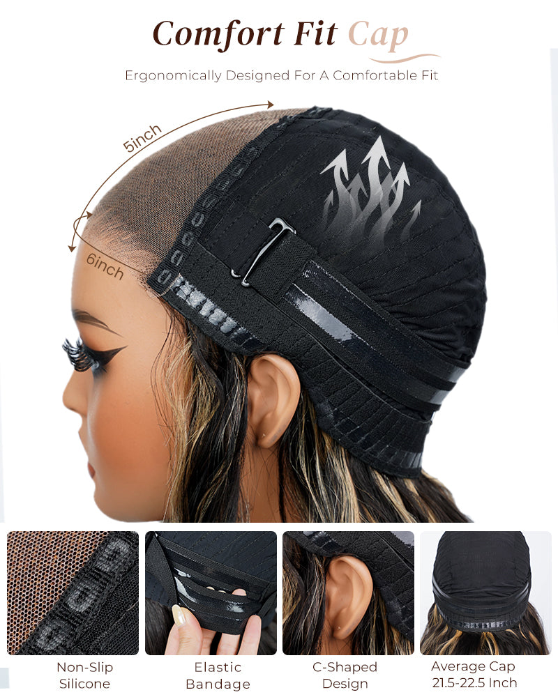 Arabella 6x5 invisible knots Glueless Balayage Highlight Colored Wig Loose Deep Wave Wig Pre-cut Lace Beginner Friendly