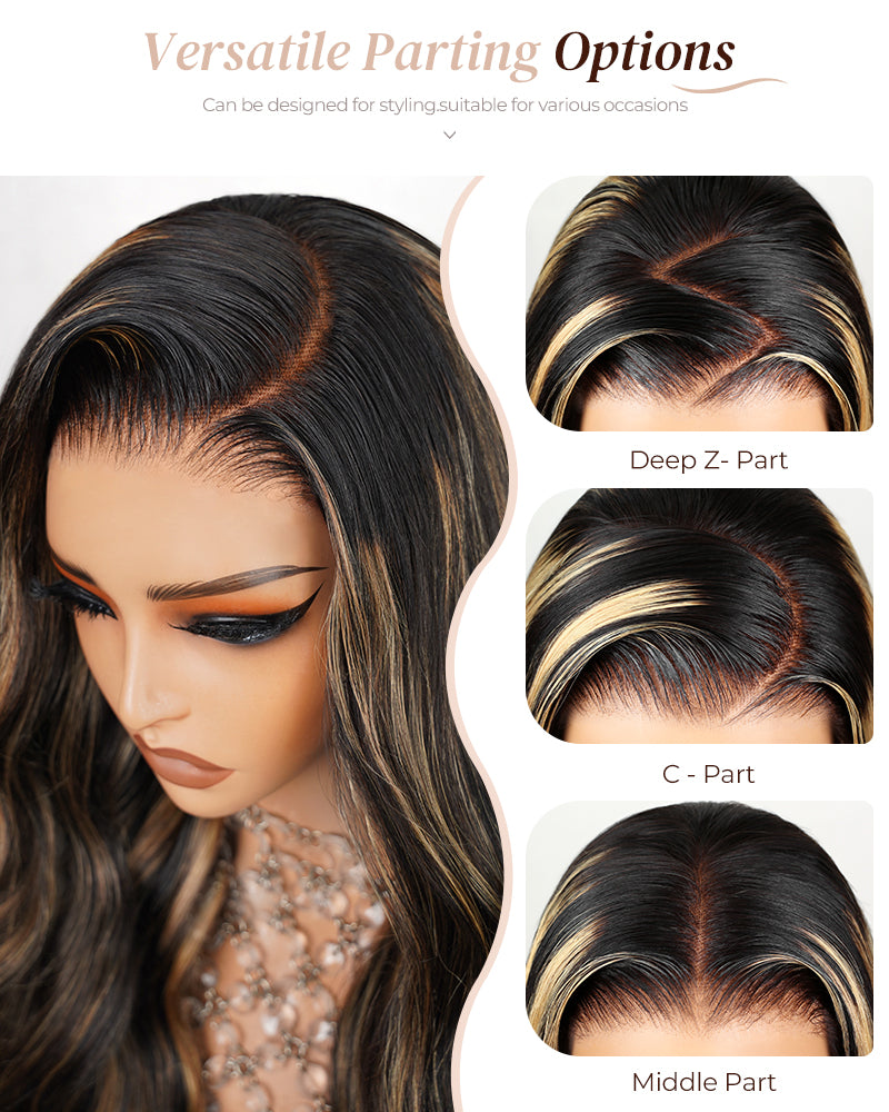 Arabella 6x5 invisible knots Glueless Balayage Highlight Colored Wig Loose Deep Wave Wig Pre-cut Lace Beginner Friendly