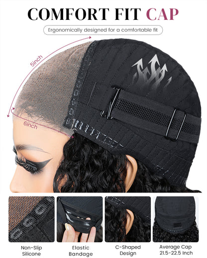 000Arabella 6x5 invisible knots Glueless Bohemian Curl Wig Pre-cut Lace Natural Black Beginner Friendly