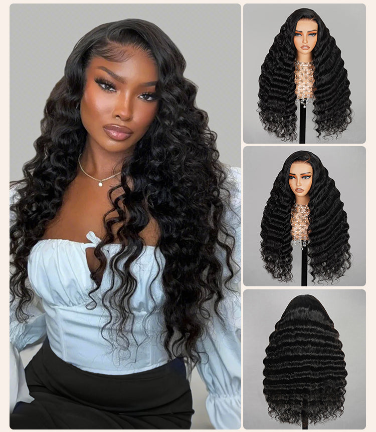 Collage of Loose Wave Wig on Model and Mannequin