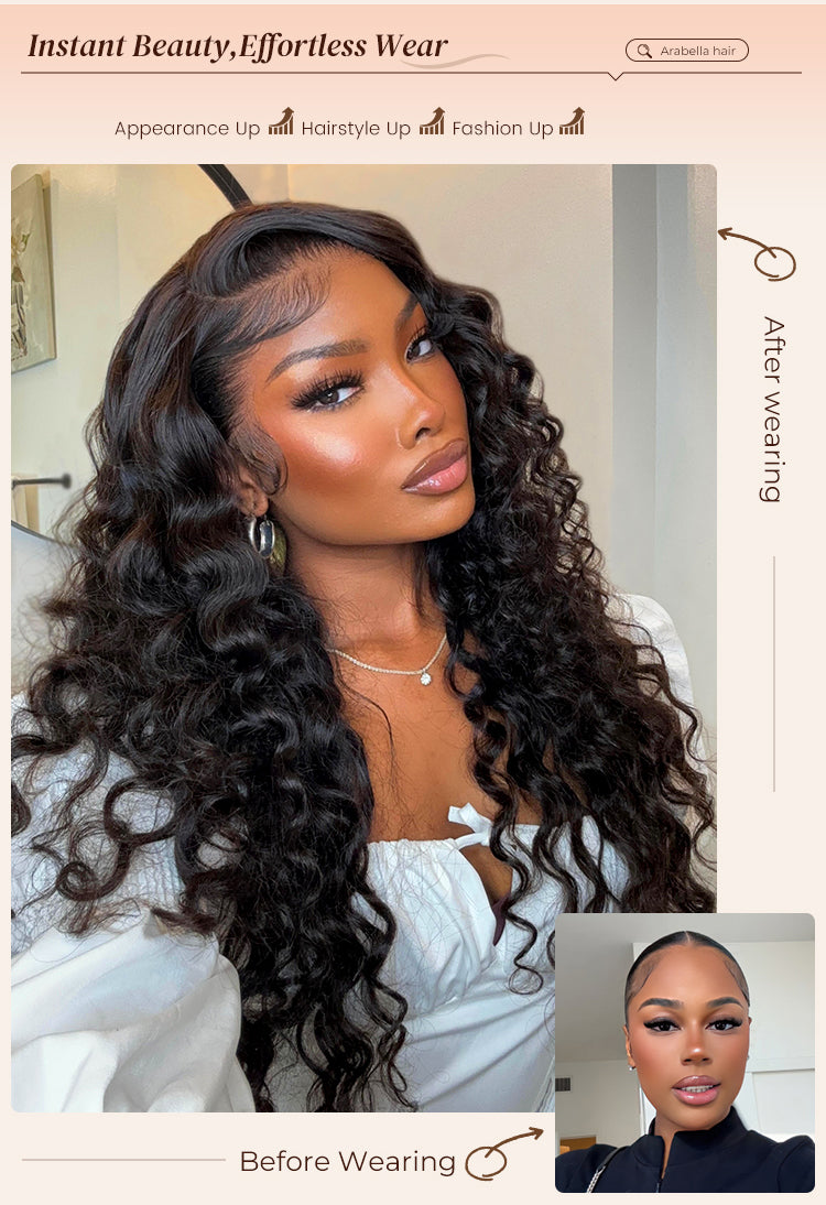 Before and After Wearing Loose Wave Wig on Woman