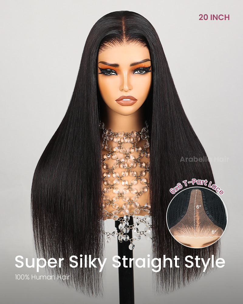 Arabella 6 Inches Deep Part Silky Straight Wig Middle Part Natural Black 100% Human Hair Wig