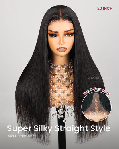 Arabella 6 Inches Deep Part Silky Straight Wig Middle Part Natural Black 100% Human Hair Wig