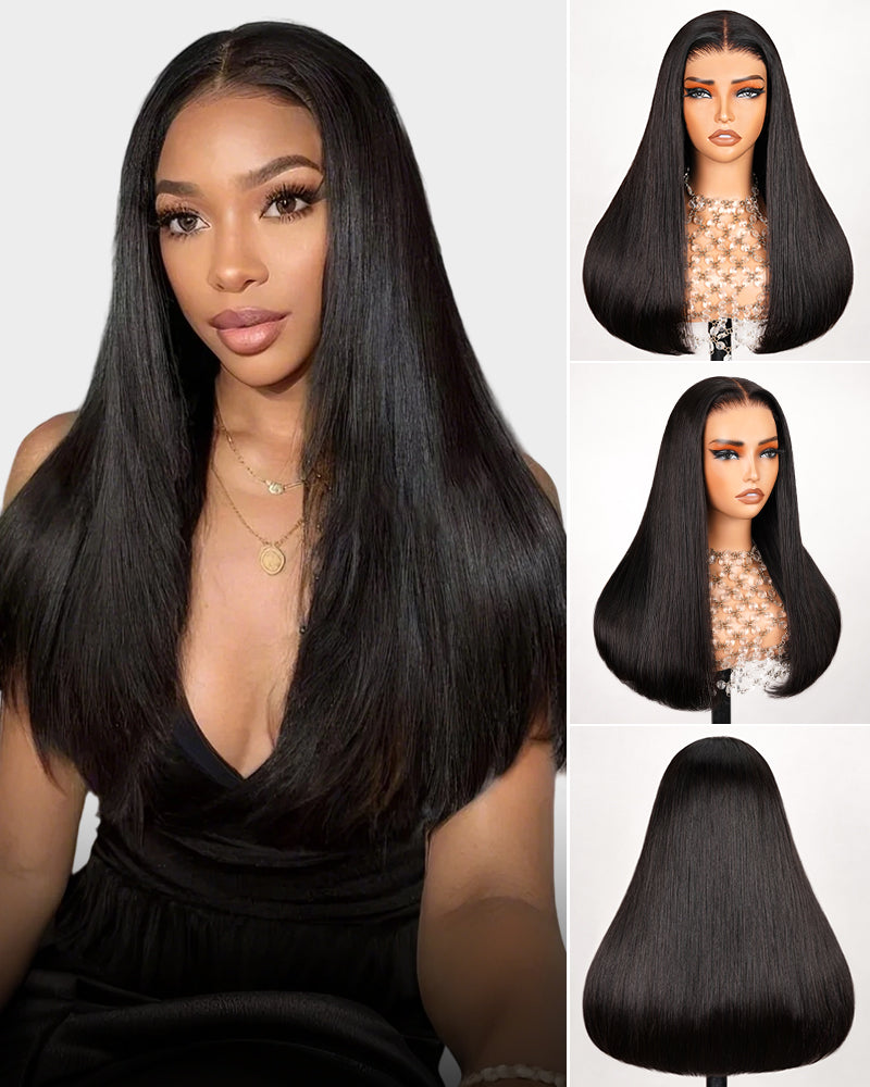 Collage of Black Wig on Model and Mannequin