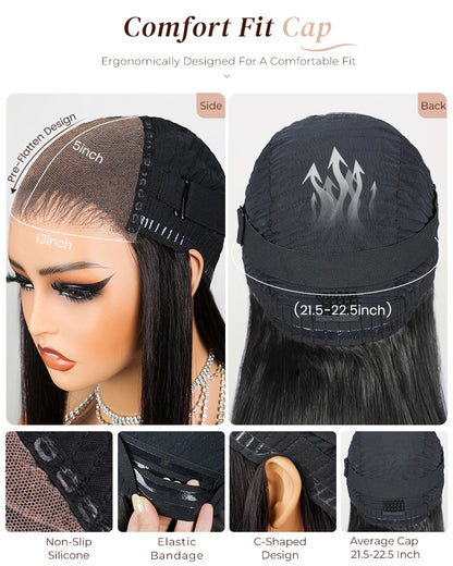 Arabella 6x5 invisible knots Glueless Straight Bob Wig Pre-cut Lace Natural Black Beginner Friendly