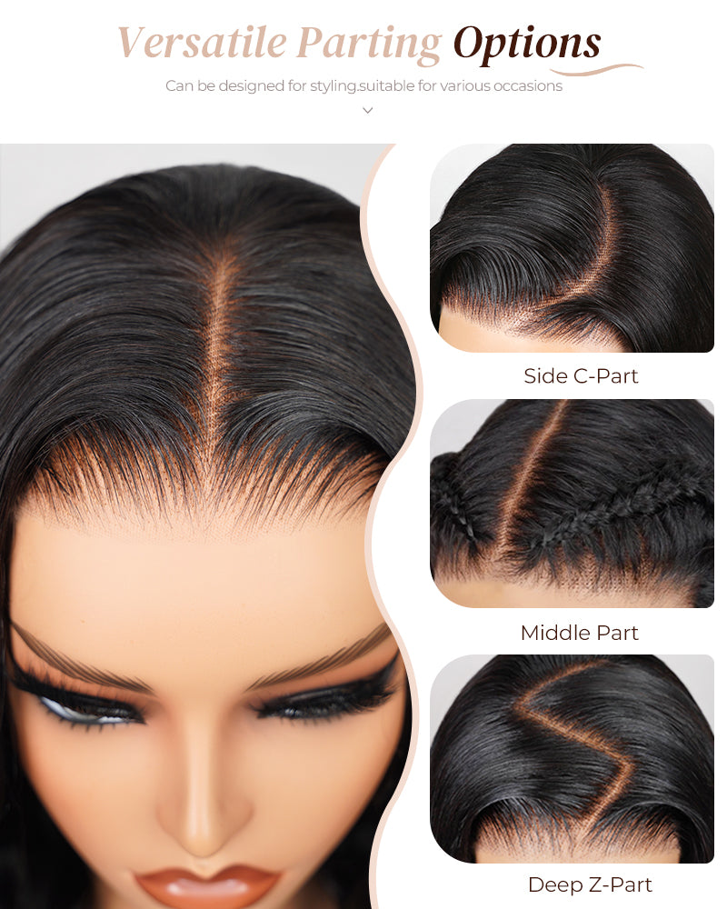 Arabella 6x5 invisible knots Glueless Straight Bob Wig Pre-cut Lace Natural Black Beginner Friendly