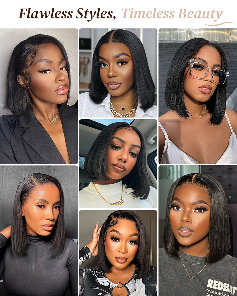 Arabella 6x5 invisible knots Glueless Straight Bob Wig Pre-cut Lace Natural Black Beginner Friendly