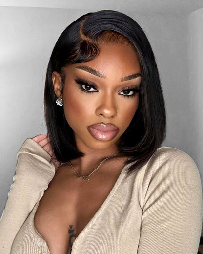 Arabella 6x5 invisible knots Glueless Straight Bob Wig Pre-cut Lace Natural Black Beginner Friendly