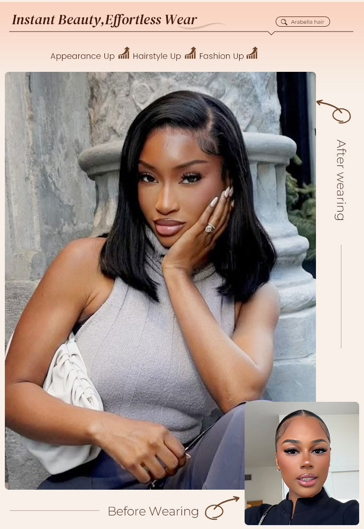 Before and After Wearing Wig on Woman