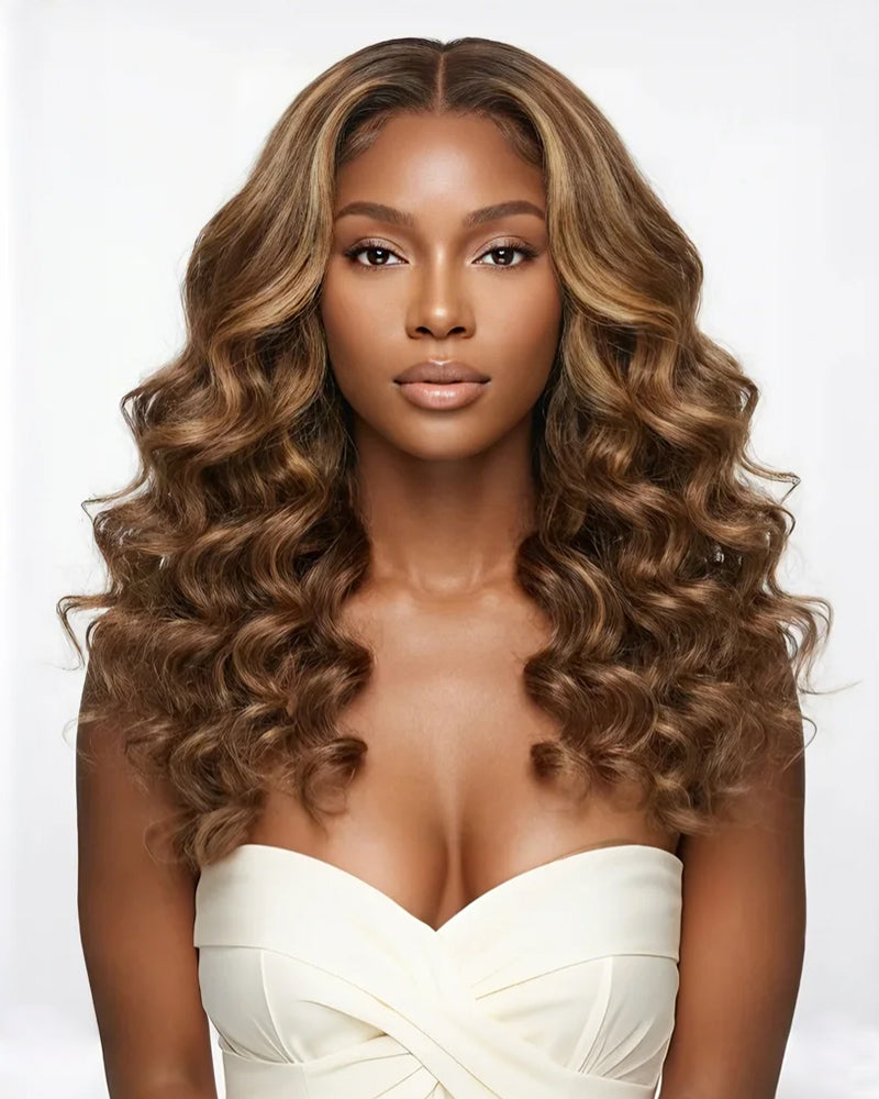 Arabella 13x6 Three-Go™ Ombre Highlight Honey Blonde Glueless Wig Wand Curl With Drawstring 100% Human Hair Wig