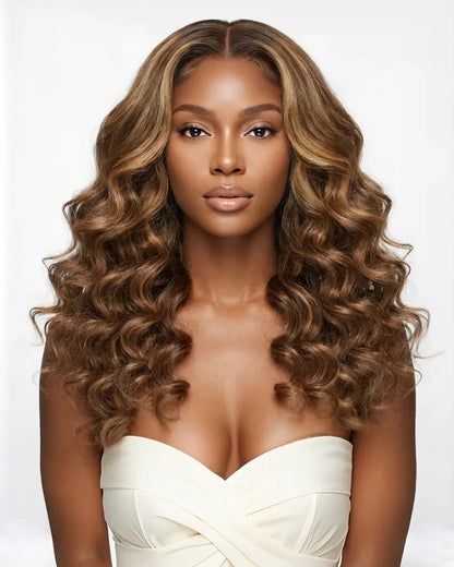 Arabella 13x6 Three-Go™ Ombre Highlight Honey Blonde Glueless Wig Wand Curl With Drawstring 100% Human Hair Wig