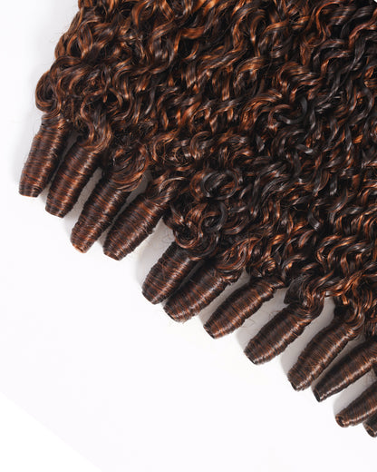 Arabella 12A Jerry Curly with Burmese Curly 3 Bundles Human Hair Weft Dark Brown Highlights Unprocessed Virgin Hair Weave