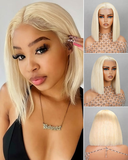 Arabella 6x5 Invisible Knots Glueless &amp; 13x4 Frontal Lace Straight Bob Wig Pre-cut Lace 613 Blonde Beginner Friendly