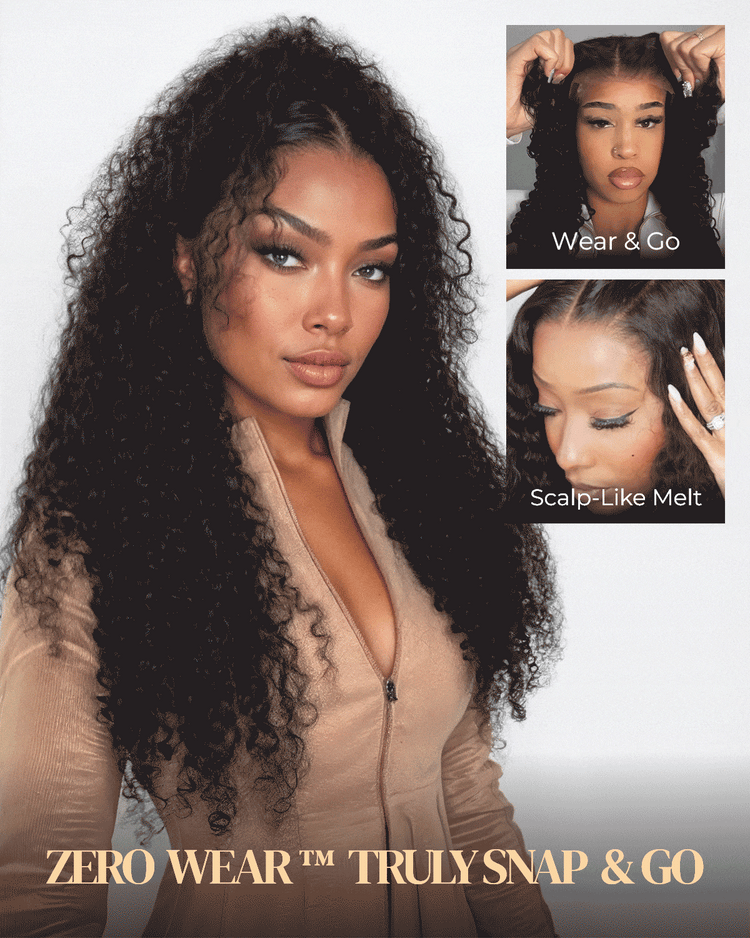 Arabella Zerowear™ HD Lace Glueless Wig Jerry Curly With Drawstring Natural Black 100% Human Hair Wig