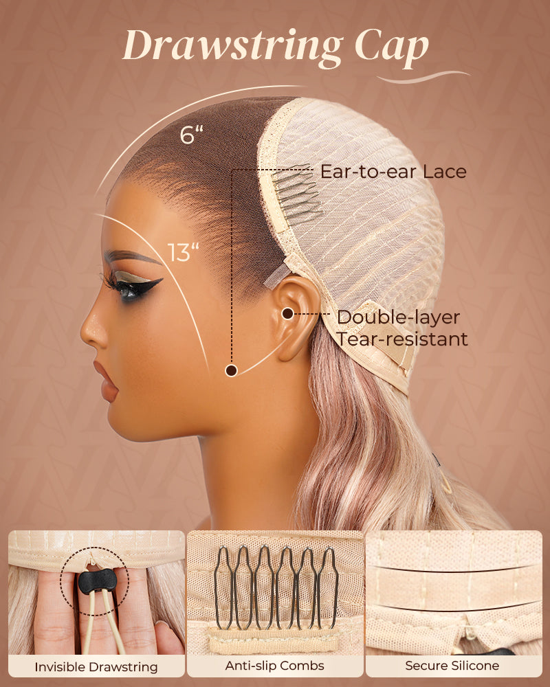 Arabella 13x6 Three-Go™ Rosy Pink Ombre Blonde Glueless Wig Loose Body Wave With Drawstring 100% Human Hair Wig