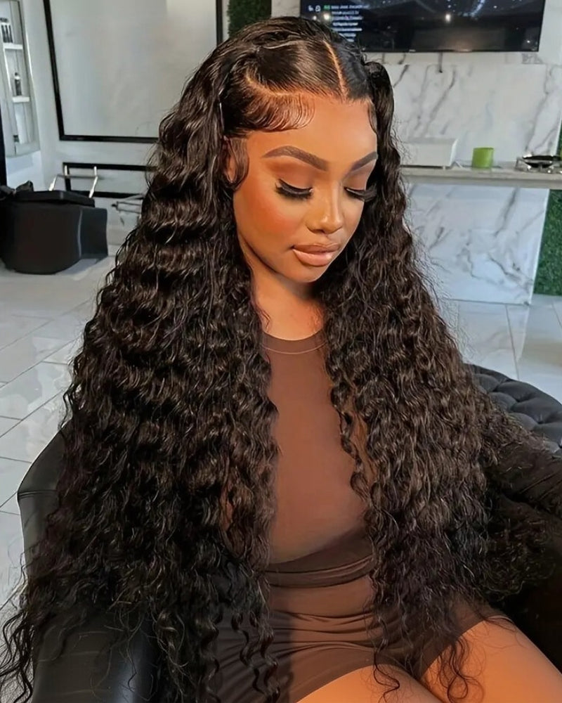 18"=$141 | Arabella 360 Full Lace Glueless Water Wave Wig Invisi Drawstring Natural Black Pull &amp; Go