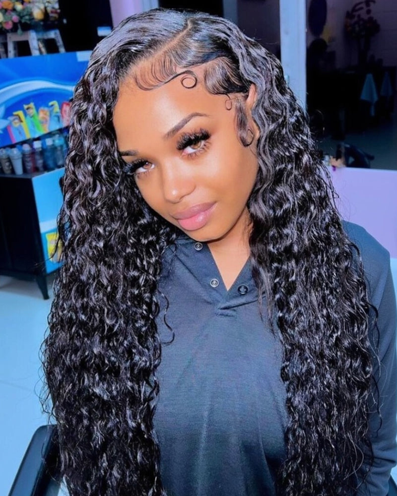 18"=$141 | Arabella 360 Full Lace Glueless Water Wave Wig Invisi Drawstring Natural Black Pull &amp; Go