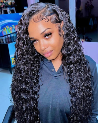 18"=$141 | Arabella 360 Full Lace Glueless Water Wave Wig Invisi Drawstring Natural Black Pull &amp; Go