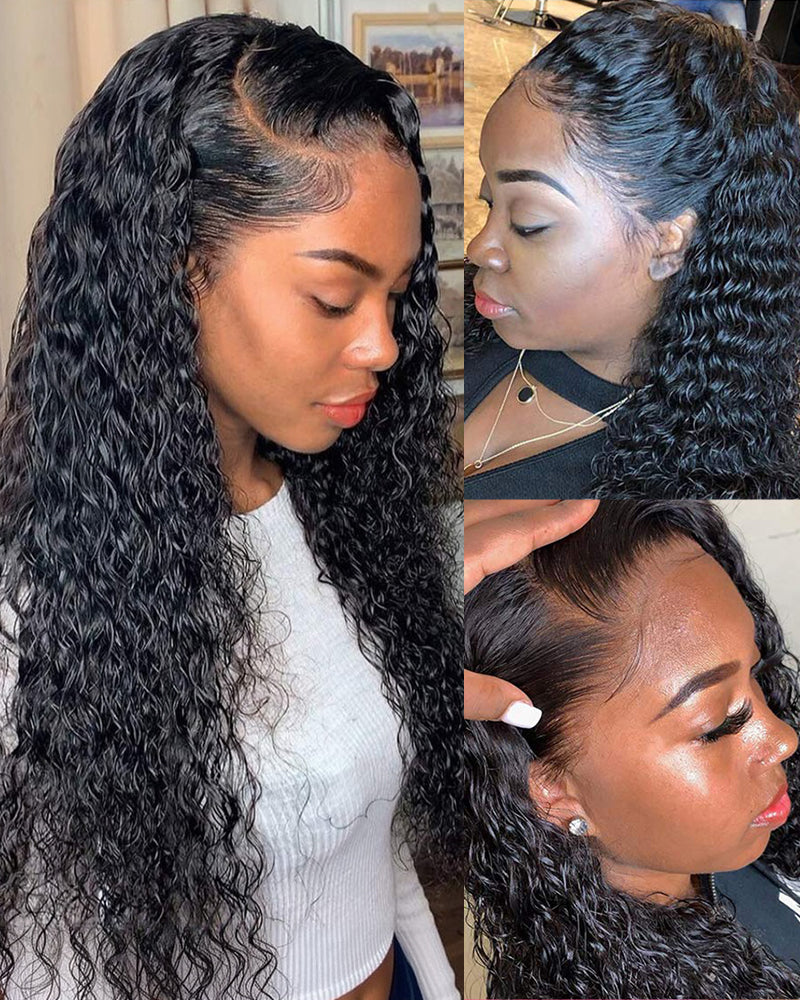 18"=$141 | Arabella 360 Full Lace Glueless Water Wave Wig Invisi Drawstring Natural Black Pull &amp; Go