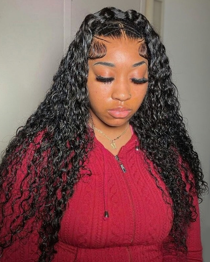 18"=$141 | Arabella 360 Full Lace Glueless Water Wave Wig Invisi Drawstring Natural Black Pull &amp; Go