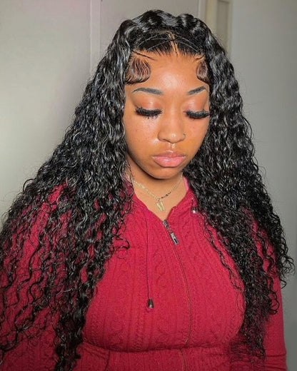 18"=$141 | Arabella 360 Full Lace Glueless Water Wave Wig Invisi Drawstring Natural Black Pull &amp; Go