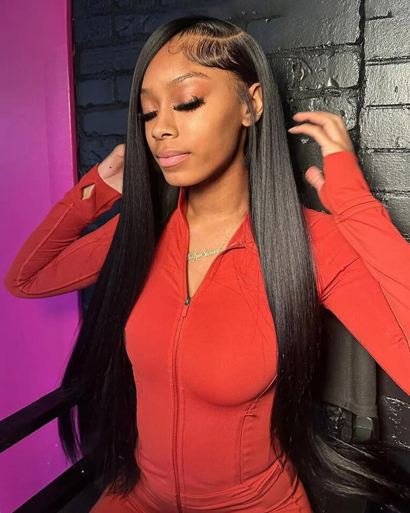 Arabella 6x5 Invisible Knots &amp; 13x4 Frontal Lace Straight Wig Pre-cut Lace Natural Black Beginner Friendly