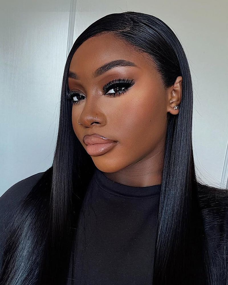 Arabella 6x5 Invisible Knots &amp; 13x4 Frontal Lace Straight Wig Pre-cut Lace Natural Black Beginner Friendly