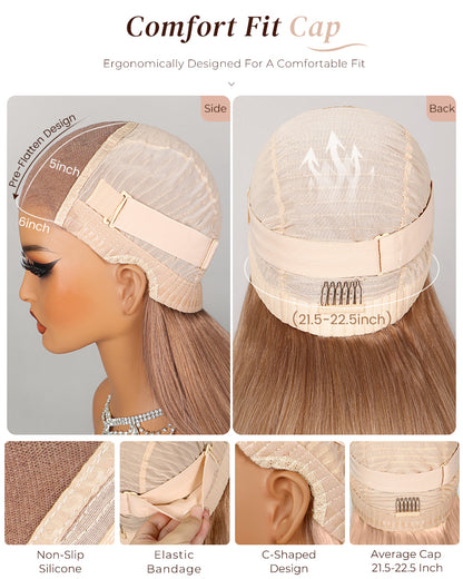 Arabella 6x5 invisible knots Glueless Milk Tea Brown Ombre Straight Wig Pre-cut Lace Beginner Friendly