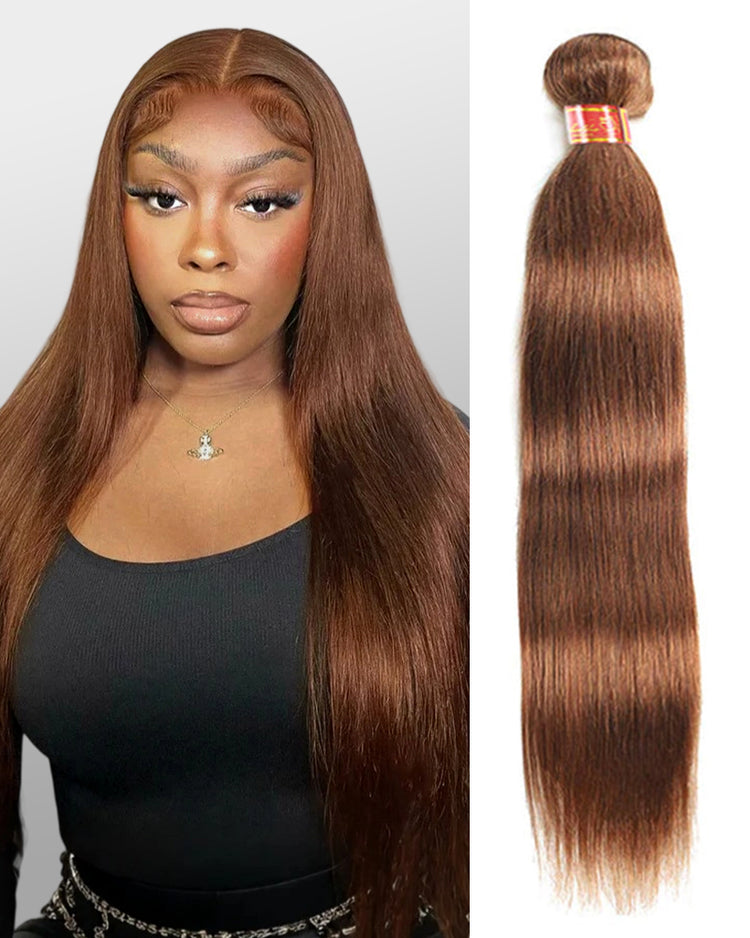 Woman with Dark Brown Color Straight 12A Hair Bundle
