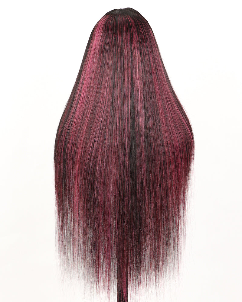 Arabella 13x4 Frontal Lace Purple Highlight Straight Wig Invisible Knots Realistic Hairline