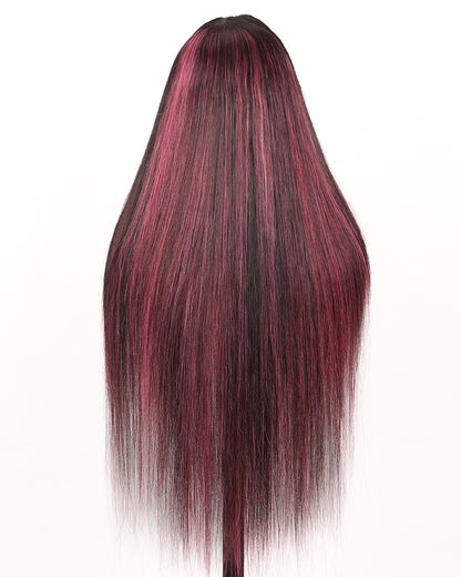 Arabella 13x4 Frontal Lace Purple Highlight Straight Wig Invisible Knots Realistic Hairline