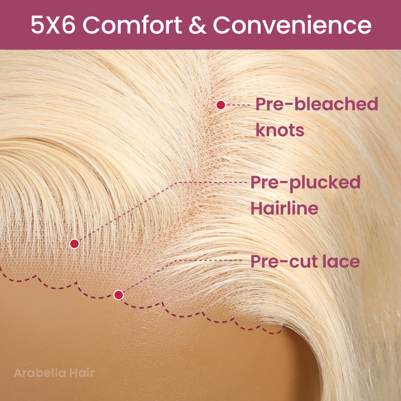 Arabella 6x5 invisible knots Glueless 613 Blonde Silky Straight Bob Wig Pre-cut Lace Beginner Friendly