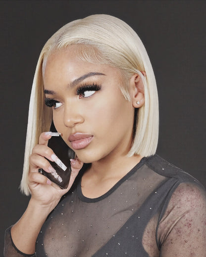 Arabella 6x5 Invisible Knots Glueless &amp; 13x4 Frontal Lace Straight Bob Wig Pre-cut Lace 613 Blonde Beginner Friendly