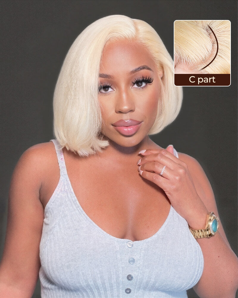 Arabella 6x5 Invisible Knots Glueless &amp; 13x4 Frontal Lace Straight Bob Wig Pre-cut Lace 613 Blonde Beginner Friendly