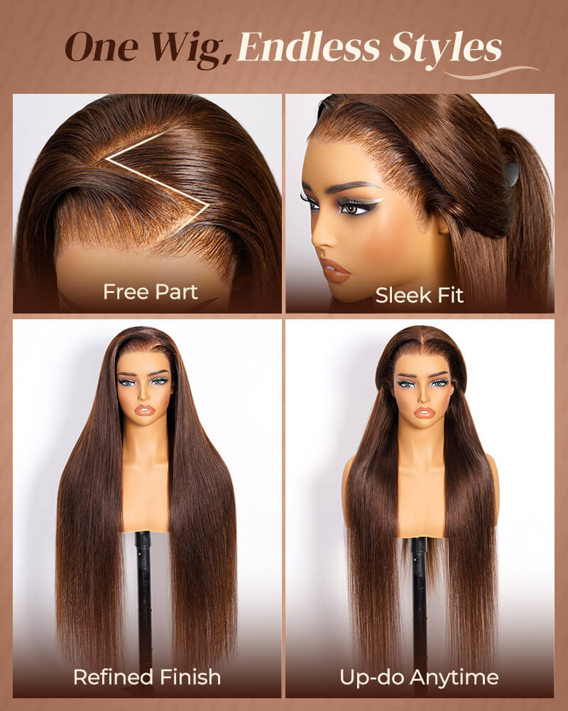 Arabella 13x6 Three-Go™ Chocolate Brown Glueless Wig Body Wave With Drawstring 100% Human Hair Wig